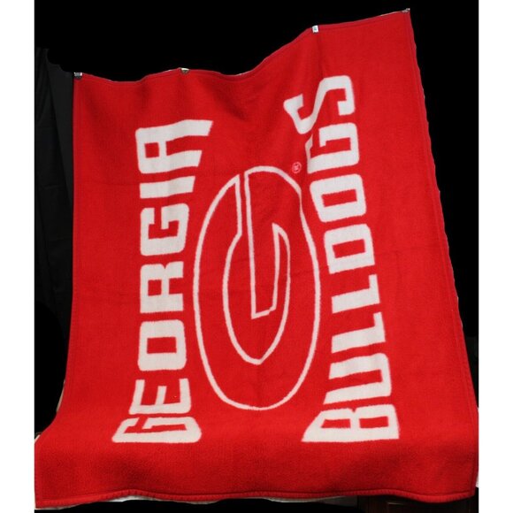 Biederlack Georgia Bulldog Plush Throw Blanket Ga UGA Red White Reversible - Picture 1 of 6